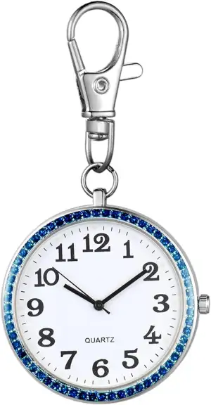 JewelryWe Taschenuhr mit Karabiner Schlüsselanhänger Quarzuhr Analog Strass Uhr 