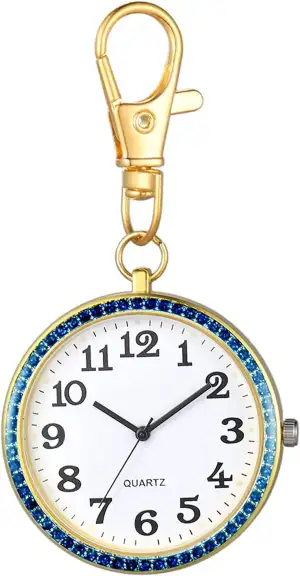 JewelryWe Taschenuhr mit Karabiner Schlüsselanhänger Quarzuhr Analog Strass Uhr 