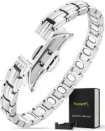 MagnetRX® EllipseMAX Magnetarmband Damen – 5-fache Stärke, 5.000 Gauß Magnet Armband Damen aus Titan Schmuck, entworfen in den USA, zum Patent angemeldet, verstellbar (Silber)