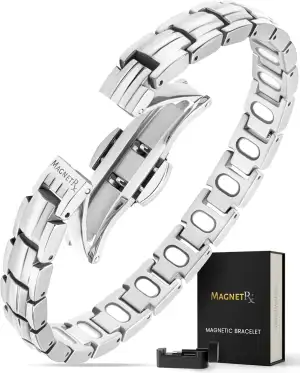 MagnetRX® EllipseMAX Magnetarmband Damen – 5-fache Stärke, 5.000 Gauß Magnet Armband Damen aus Titan Schmuck, entworfen in den USA, zum Patent angemeldet, verstellbar (Silber)