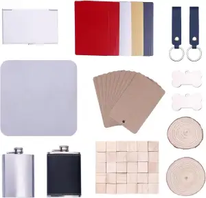 70-teiliges Material-Set für Laser-Gravur, inklusive Holz, Metall und Acryl - DI