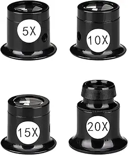 4 Stück Uhrmacherlupe Vergrößerungs Glas Set 5X/10X/15X/20X Juwelier Lupe Augenl