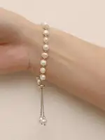 Stretch Damen Tennis SüßWasserperlen Armband Edelstahl Kette MäDchen Zirkonia Perle Schmuck ArmbäNder Chunky Stapeln Breit Ergoldet Armbänder