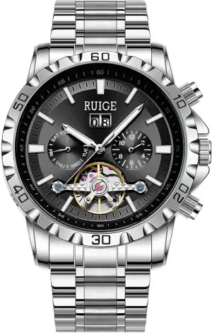 RUIGE Mode Personalisierte Leer Herren Vollautomatische mechanische Uhr Edelstah
