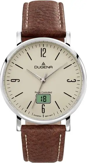 Dugena Herren Funk-Armbanduhr, Saphirglas, Lederarmband, Mondo Funk