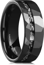 King Will Herren 8mm Schwarzer gehämmerter Wolframkarbid Trauring mit imitierter Meteoriteneinlage und matt gebürstetem Wolframring