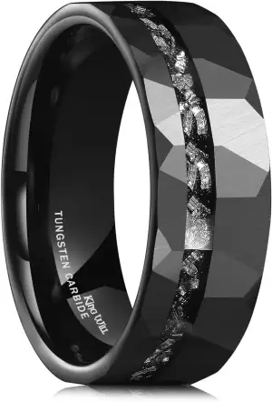 King Will Herren 8mm Schwarzer gehämmerter Wolframkarbid Trauring mit imitierter
