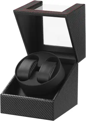 Automatische Uhrenbeweger Box,luxuriöser Uhrenbeweger,Uhrengehäuse mit leisem Mabuchi Motor,Batteriebetrieb oder Netzteil PU Leder (schwarz)