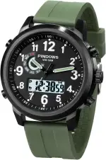 PINDOWS Herrenuhren, bis 30 m wasserdicht, militärische Digitale Analoguhr, Outdoor-Sportuhr, multifunktionale Lederarmbanduhr mit Dualzeit, LED-Hintergrundbeleuchtung, Alarm, Stoppuhr und Kalender