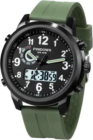 PINDOWS Herrenuhren, bis 30 m wasserdicht, militärische Digitale Analoguhr, Outd