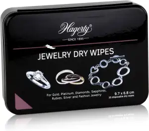 Hagerty Jewelry Dry Wipes 9,8x6,6cm I Reinigungstücher zur Reinigung von Schmuck Silber Gold Diamanten Saphire Rubine und Modeschmuck I Kratzfreie Trockenreinigungstücher mit Imprägnierung I 25 Stück
