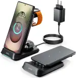 KPON 3 in 1 Ladestation für Samsung Watch und Handy, Faltbar Induktive Ladegerät für Samsung S26/S25/S24/S23/S22/Z Flip/Fold7/FE, Wireless Charger für Galaxy Watch Ultra/8/7/6/5/4, Galaxy Buds-schwarz