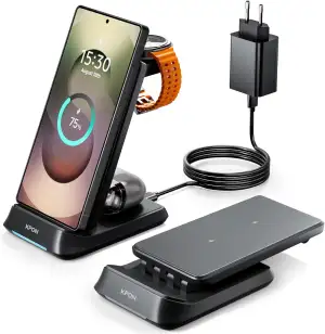 KPON 3 in 1 Ladestation für Samsung Watch und Handy, Faltbar Induktive Ladegerät