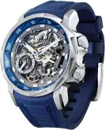 FEICE Herren Automatikuhr Skelett Saphirglas mit Blauem Gummiarmband Edelstahlgehäuse 46 mm FM511