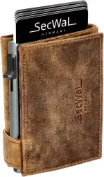 SecWal Kartenetui mit XXL Münzfach Druckknopf inkl. Geschenkbox - Made in Germany - Geldbörse inkl. Ebook für Damen und Herren - RFID Schutz Geldbeutel mit Wiener Schachtel (Hunter Braun)