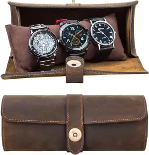 Acidea Tragbar Uhrenbox Uhrenrolle aus echtem Leder, Uhrenkoffer mit Uhrenkissen