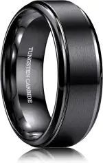 CASSIECA Ringe Herren Wolfram Ringe für Herren Schwarz/Silber/Gold Matt Gebürstet Eheringe Verlobungsring Partnerring Trauringe Breit 8MM Größe 52-72