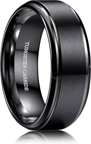 CASSIECA Ringe Herren Wolfram Ringe für Herren Schwarz/Silber/Gold Matt Gebürste