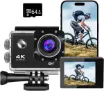 Action Cam, 4K30FPS 20MP actionkameras mit 64GB Karte, 40M Unterwasserkamera Wasserdicht Ultra HD Touchscreen 170 ° Weitwinkel, EIS Stabilisierung, WiFi Actioncam für Fahrrad, Schnorcheln, Motorrad