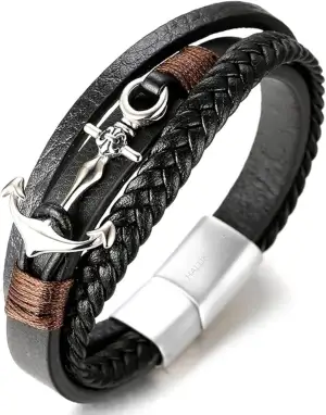 Halukakah ● Segeln ● Herren-Armband Handgefertigt | Echtleder Schwarz | Magnetve