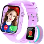 4G Smartwatch Kinder, Kinder Telefonuhr mit GPS, Videoanruf WiFi SOS Voice Chat Schulmodus Spiele Wecker Schrittzähler Unmute, Uhr Kinderuhr Jungen Mädchen für Android iOS Geschenke 4-12 Jahren, Lila