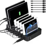 USB Ladestation Mit Kurzen Kabeln für Mehrere Geräte - 50W/10A 6 Ports Organizer für Mobiltelefon, Tablet, Kopfhörer, MP4 und Andere USB-fähige Geräte (Schwarz)