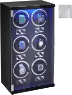 VEVOR Automatik-Uhrenbeweger Watch Winder für 6 Uhren mit LED Beleuchtung und einstellbarer Rieme...