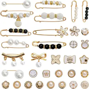 46 Stück Brosche Damen Perlen, Broschen für Kleidung, Mrosche Ausschnitt Verklei
