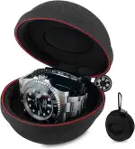 Wasserdichte Einzelbox für Damen und Herren, Nylon Uhren-Reiseetui, Tragbare Uhren-Organisationsbox – Passend für alle Armbanduhren und Smartwatches bis 50 mm (Nylon Schwarz-1 Stück)