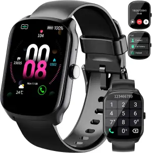 Qecnato Smartwatch Herren Damen, 1,95" HD Gebogener Bildschirm Smart Watch, mit Bluetooth Anrufe, Pulsmesser Schlafmonitor, 112+, IP68 Wasserdicht Schrittzähler Sportuhr für Android iOS