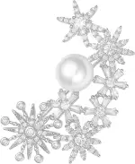 SHE'S FREE STYLE JUST FOR YOU Schneeflocken Brosche Damen, Funkelnde Kristall- & Perlen-Brosche Vintage mit Zirkonia, Winter- & Weihnachts geschenk