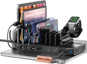 Alxum 140W USB Ladestation Schnellladestation mit QC 3.0 & PD 60W+45W+30W, Lades