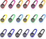 18 Stück Kompass mit Karabinerhaken, Kompass Schlüsselanhänger & Kinder Kompass 9 Farben – Mini O...