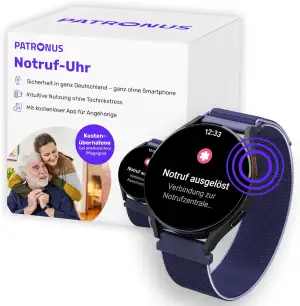 PATRONUS Notruf Uhr - für Senioren - Notfallarmband mit GPS & manuellem Notrufkn