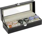 OFFCUP Uhrenbox mit 6 Fächern, Uhrenkasten mit Glasdeckel, Uhrenkoffer mit Herausnehmbaren Uhrenk...