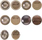 NBEADS 50-teilige Legierungsbrosche, runde Broschen Broschenzubehör mit Glas-Cabochons für die Heimwerkerherstellung, antike Bronze, Tablett: 25 mm