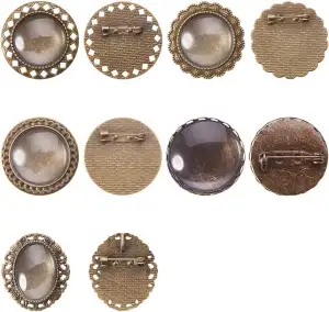 NBEADS 50-teilige Legierungsbrosche, runde Broschen Broschenzubehör mit Glas-Cabochons für die Heimwerkerherstellung, antike Bronze, Tablett: 25 mm