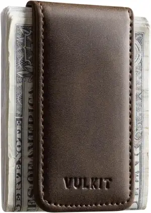 VULKIT Schlanke Magnetische Geldklammer aus Leder für Kreditkarten und Visitenka