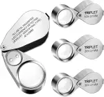 EEEKit Lupe Vergrößerungsglas, 4PCS 10X 20X 30X 40X Uhrmacherlupe Faltbares Vergrößerungsglas mit Licht, Metall Taschenlupe mit UV-Licht für Schmuck Naharbeit Uhrenreparatur