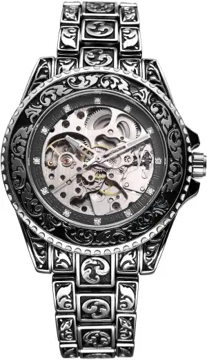 JewelryWe Herrenuhr Vintage Skelett Automatikuhr 36 Stunden Gangreserve Automatisch Mechanische Armbanduhr Herren Edelstahl Automatik Uhr mit Leuchtzeiger, Diamantskala & Drehbare Lünette