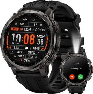 KOSPET TANK T4C Smartwatch Herren mit LED, 1,5" AMOLED, Dualband-GPS & Kompass, Ultra-lange Akkulaufzeit, 24/7 Herzfrequenz- & Schlaftracking, 50M wasserdicht, Bluetooth-Anrufe, Android & iOS(Schwarz)