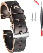 Weich Horween Leder Armband 18-22mm Schnellwechsel - Vollriemenleder mit Bürstetem Edelstahlverschluss (Passt 17-21cm Handgelenk, 4 Farben)