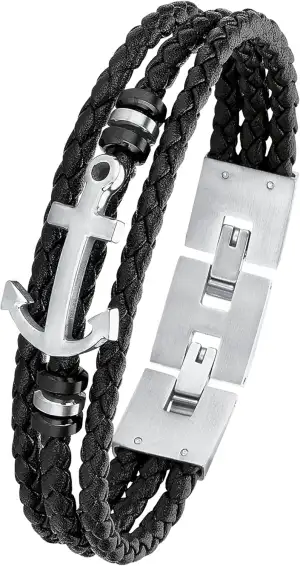 s.Oliver Herren Schmuck – Halskette & Armband aus Leder und Edelstahldetails mit