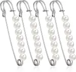 4 Stück Brosche Ausschnitt Verkleinern Perlenbroschennadeln Für Damen, Strass Sicherheitsnadel Clip Sicherheitsnadeln Mit Perlen Dekorative Sicherheitsnadeln Hosenclips Für Damen, Pullover, Schals