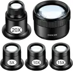EEEKit 5PCS Uhrmacherlupe, 5X 10X 15X 20X 30X Augen Lupe Monokulare, Juwelierlupe Uhrmacher Okular,Vergrößerungsglas Lupenlinse Reparaturwerkzeug Für Uhr Edelsteine,Münzen,Steine,Briefmarken