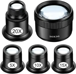 EEEKit 5PCS Uhrmacherlupe, 5X 10X 15X 20X 30X Augen Lupe Monokulare, Juwelierlupe Uhrmacher Okular,Vergrößerungsglas Lupenlinse Reparaturwerkzeug Für Uhr Edelsteine,Münzen,Steine,Briefmarken