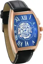 JewelryWe Herrenuhr Analog Automatik Uhr Automatische Mechanische Leder Band Totenkopf Schädel Skelett Armbanduhr Automatikuhr mit Rechteckig Römischen Ziffern Zifferblatt
