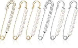 6 Stück Broschen Anstecknadeln Damen,Perlen Brosche für Kleidung Vintage Sicherheitsnadeln mit St...