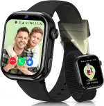 Smartwatch Kinder mit GPS und Telefon, Kinderuhr mit Videoanruf Voice Chat, Zwei-Perspektiven, SOS, Schulmodus, SMS Taschenlampe Schrittzähler Wecker IP68 Kinder Smartwatch für Mädchen Jungen, Schwarz