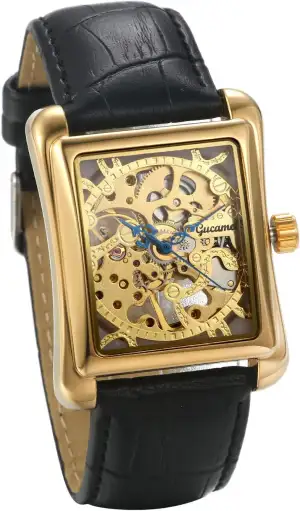 JewelryWe Herrenuhr Analog Automatik Uhr Automatische Mechanische Leder Band Rec